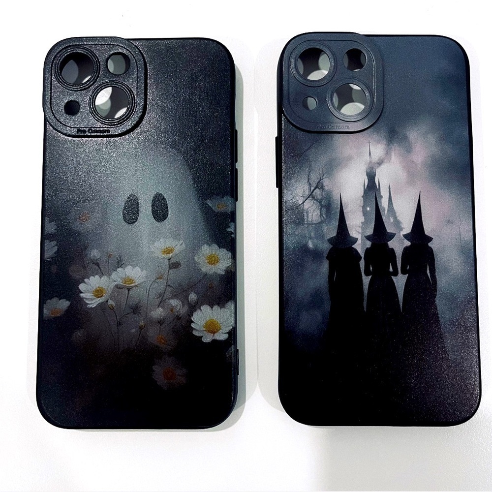 TWO iPhone 13 Mini Flexible Spooky Witch Goth Ghost Halloween Black Phone Case